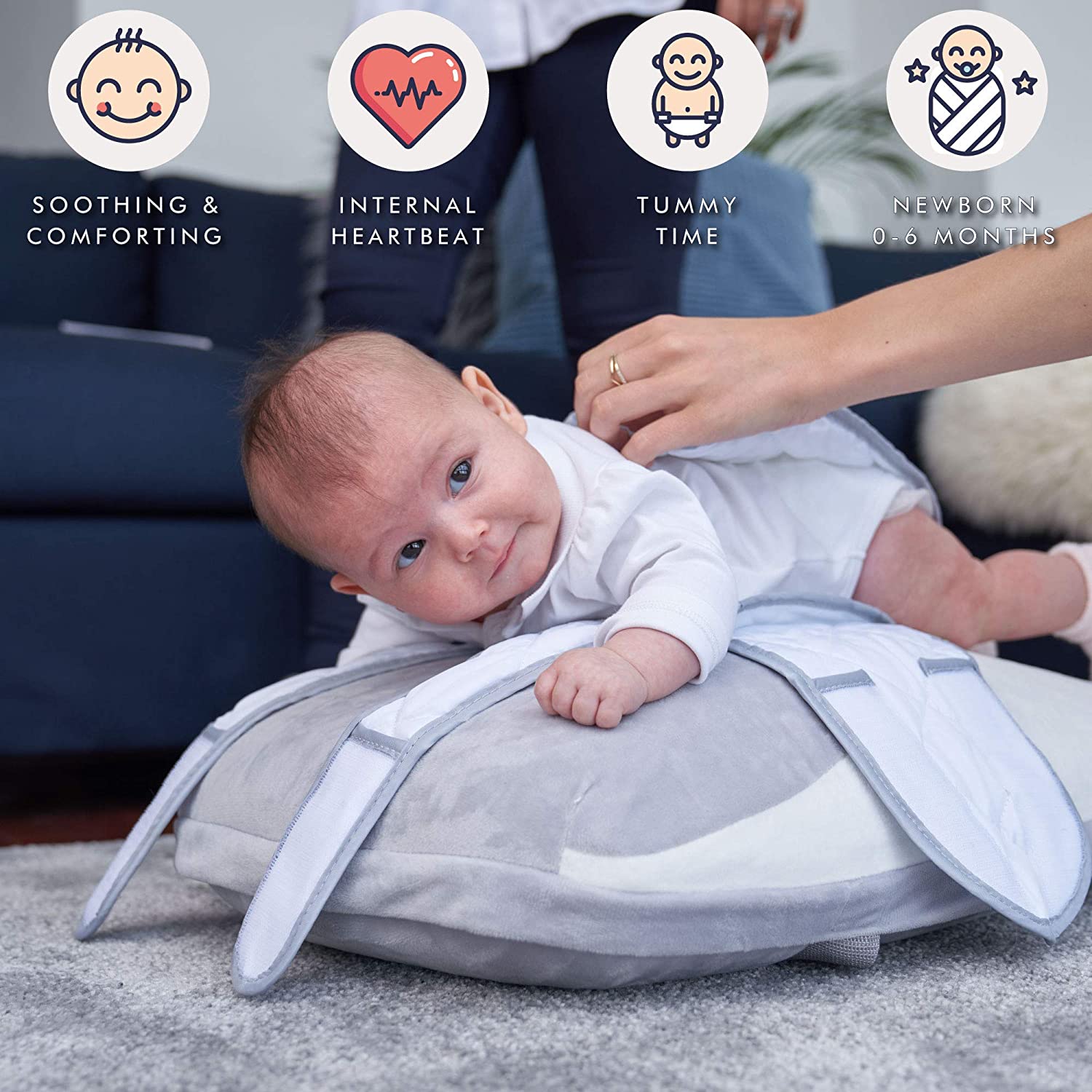 Babocush Nuevo Cojín de Confort para Recién Nacidos con Vibración Suave y Sonido de Latido del Corazón, Ayuda a Prevenir Cólicos, Alivia Gases y Reflujo, Proporciona Tiempo Esencial Boca Abajo