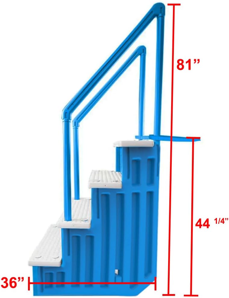 Escalones antideslizantes Aqua Select para piscinas elevadas | Azul | Para piscinas sobre tierra | Se pueden montar en terrazas de 48" a 54" de altura | Escalera de seguridad con capacidad hasta 250 lbs