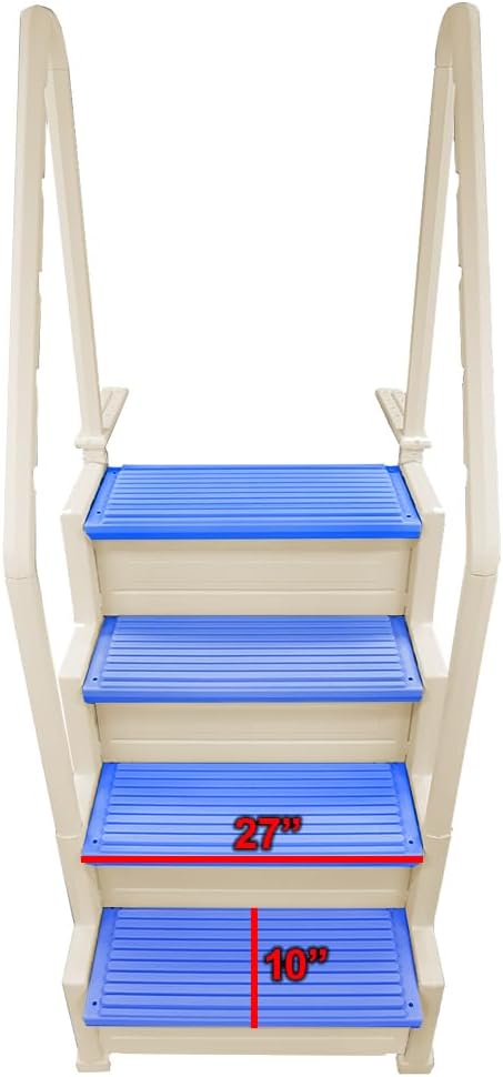 Escalones antideslizantes Aqua Select para piscinas elevadas | Azul | Para piscinas sobre tierra | Se pueden montar en terrazas de 48" a 54" de altura | Escalera de seguridad con capacidad hasta 250 lbs
