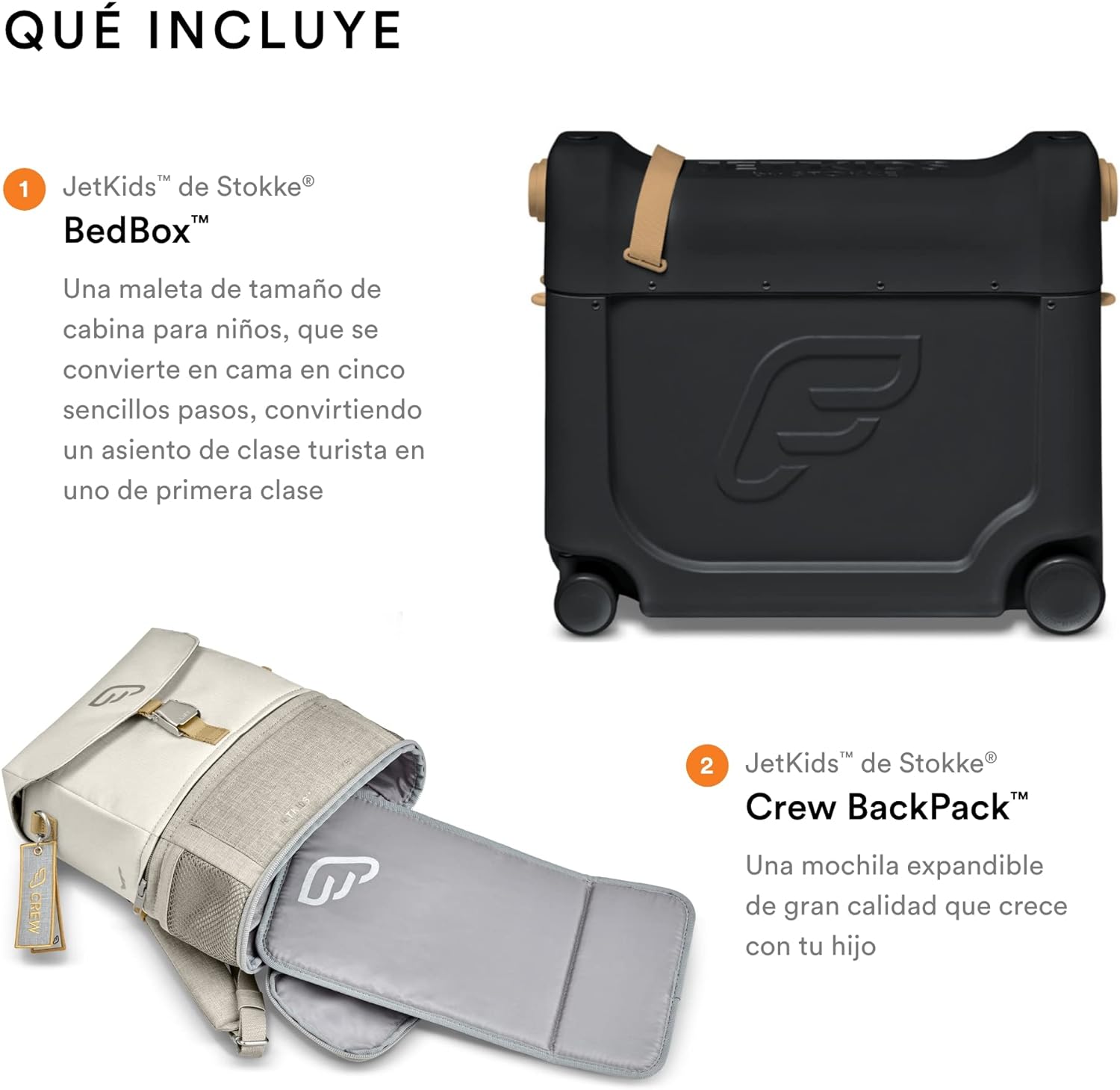 JetKids by Stokke Travel Bundle – Incluye maleta infantil para montar con cama de vuelo + mochila Crew – Ideal para edades de 3 a 7 años
