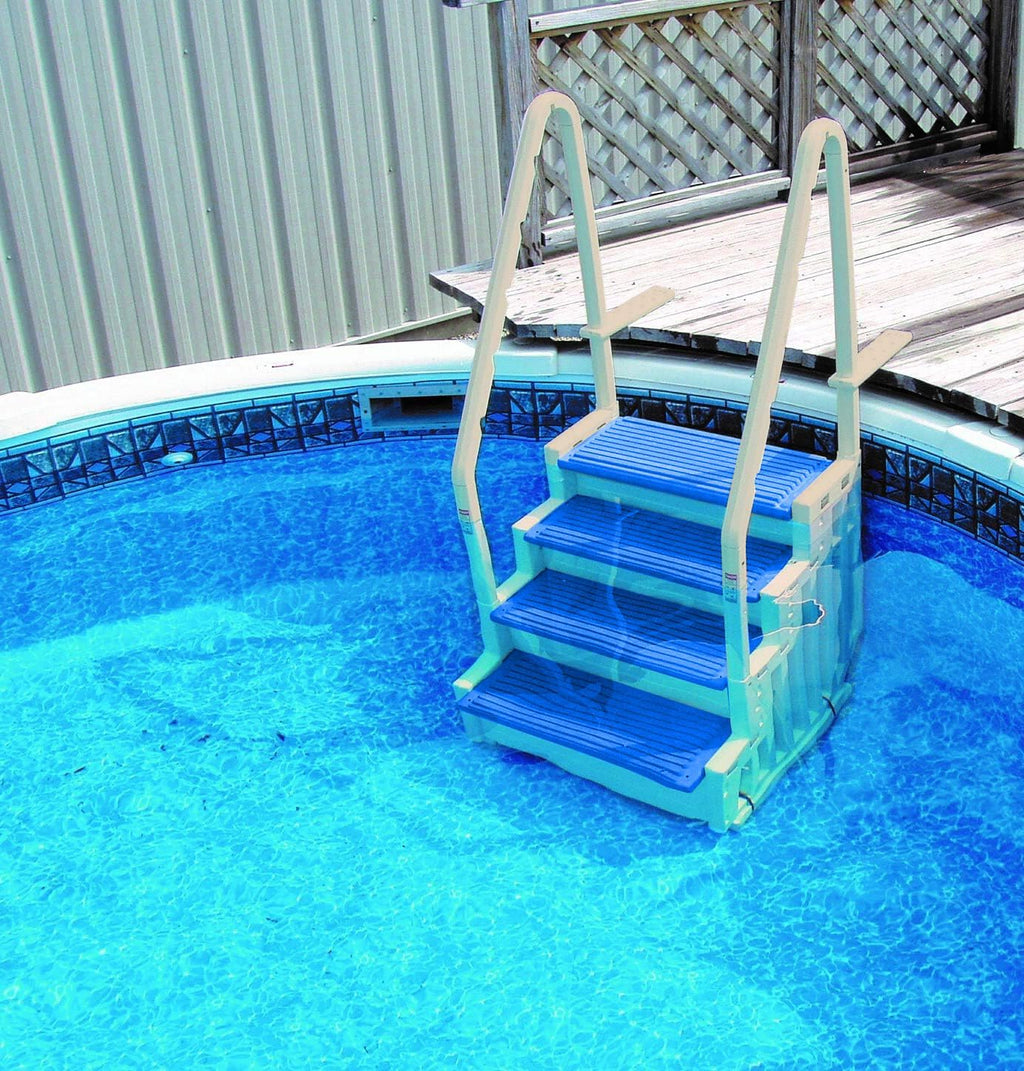 Escalones antideslizantes Aqua Select para piscinas elevadas | Azul | Para piscinas sobre tierra | Se pueden montar en terrazas de 48" a 54" de altura | Escalera de seguridad con capacidad hasta 250 lbs