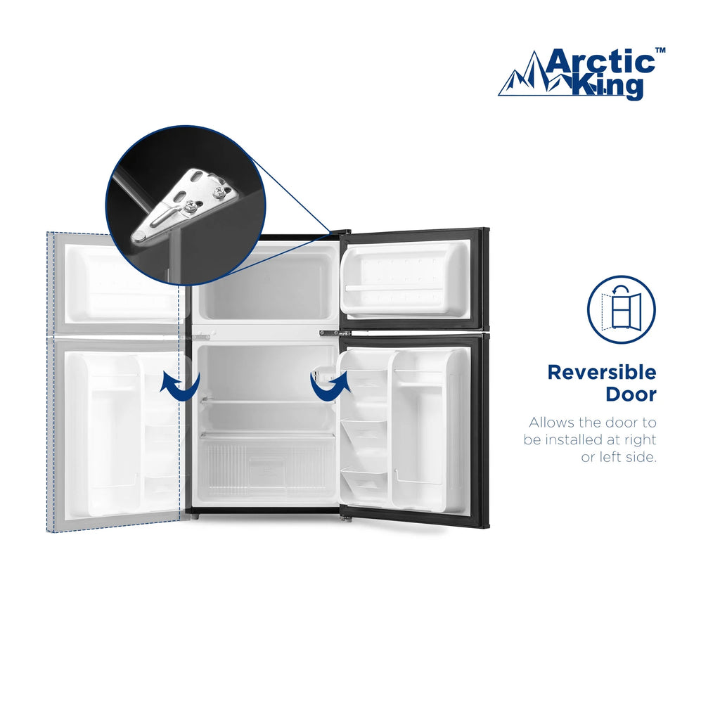 2025 Arctic King 3.2 pies³ - Refrigerador compacto de dos puertas con congelador, negro