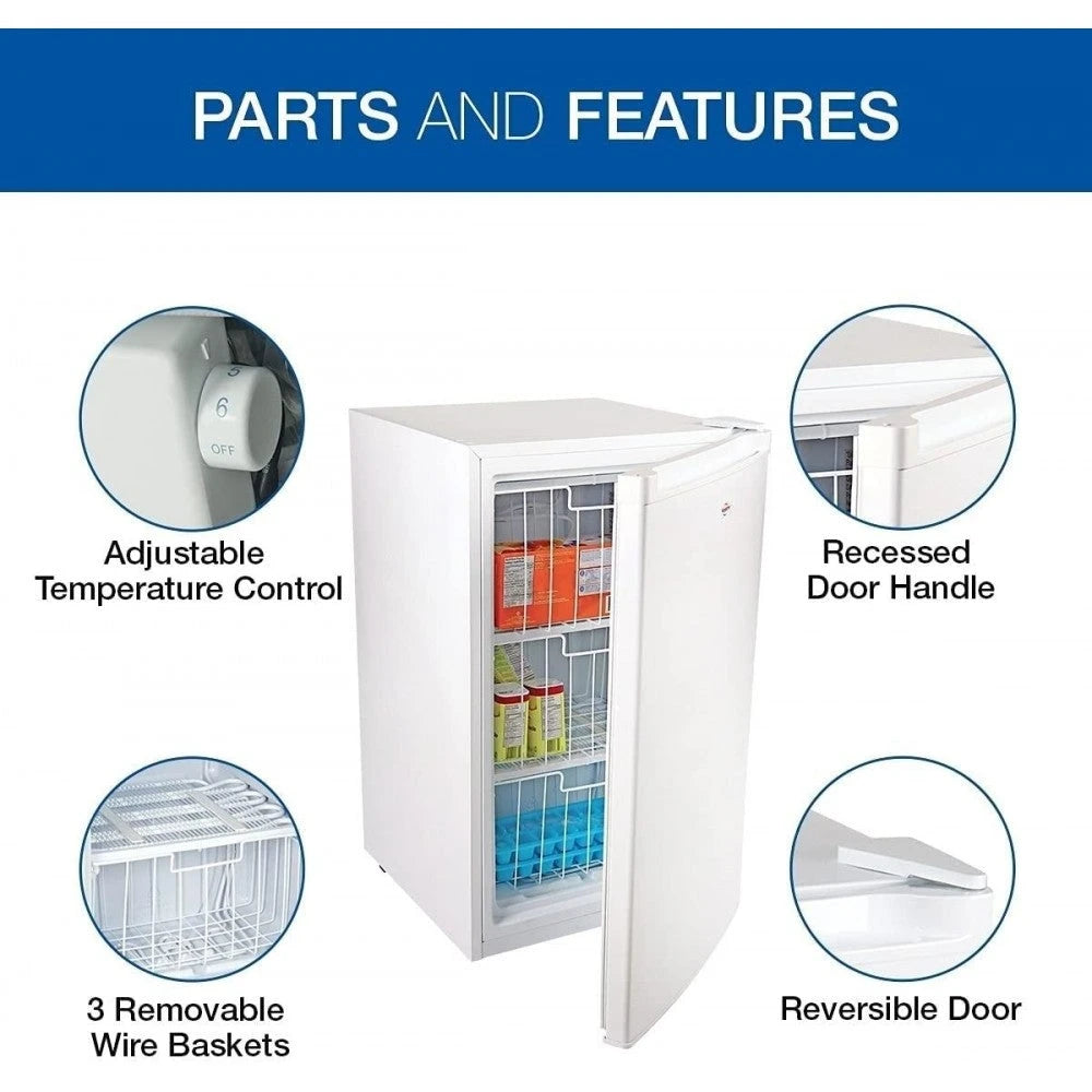 Congelador Vertical Compacto Koolatron con Tecnología de Enfriamiento por Compresor, Capacidad de 3.0 Pies Cúbicos – Ideal para Apartamentos, Condominios, Oficinas, Casas Rodantes, Cabañas, Cocinas Pequeñas – Blanco
