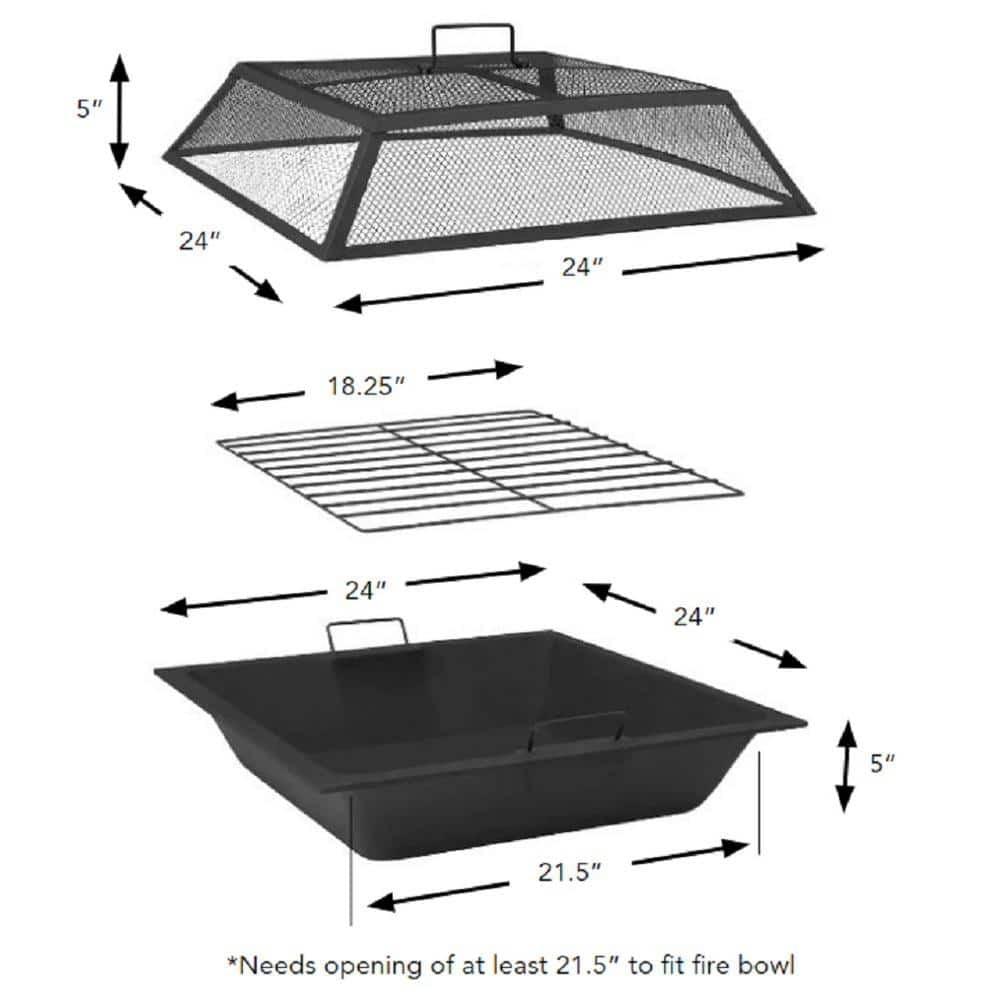 Hampton Bay Juego de Inserto para Hogar de Acero de 24" con Tapa de Malla, Kit de Reemplazo de 3 Piezas