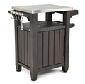 Keter Unity Mesa Portátil para Exterior y Gabinete de Almacenamiento con Ganchos para Accesorios de Parrilla - Superficie de Acero Inoxidable para Isla de Cocina o Carro de Bar en Patio, Marrón Espresso