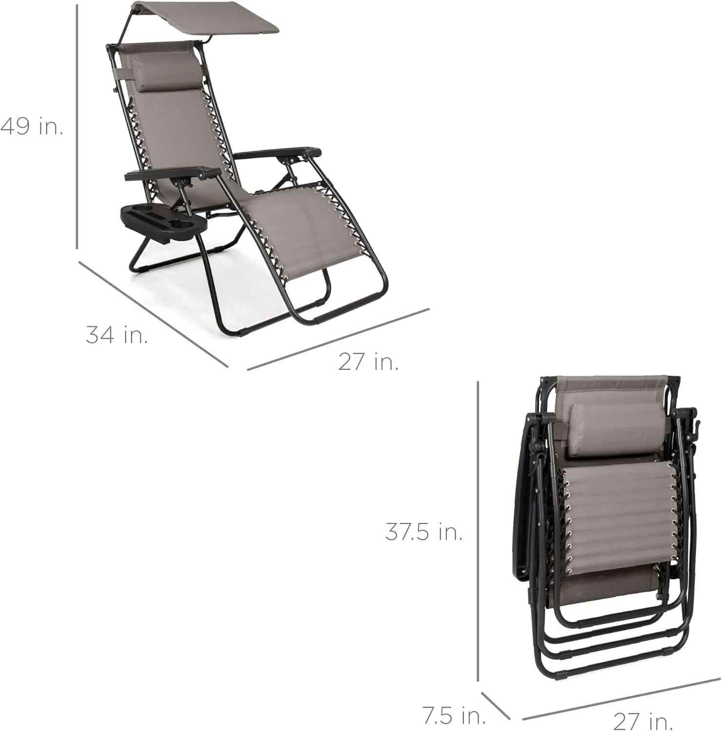 Best Choice Products – Silla Reclinable de Patio con Gravedad Cero, Ajustable y Plegable para Exteriores con Dosel, Almohada Cervical y Bandeja Lateral, Textileno – Azul Pavo Real