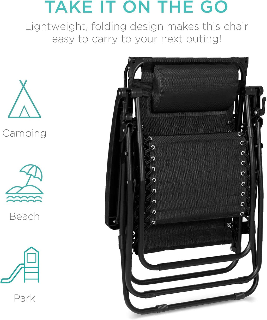 Best Choice Products – Silla Reclinable de Patio con Gravedad Cero, Ajustable y Plegable para Exteriores con Dosel, Almohada Cervical y Bandeja Lateral, Textileno – Azul Pavo Real