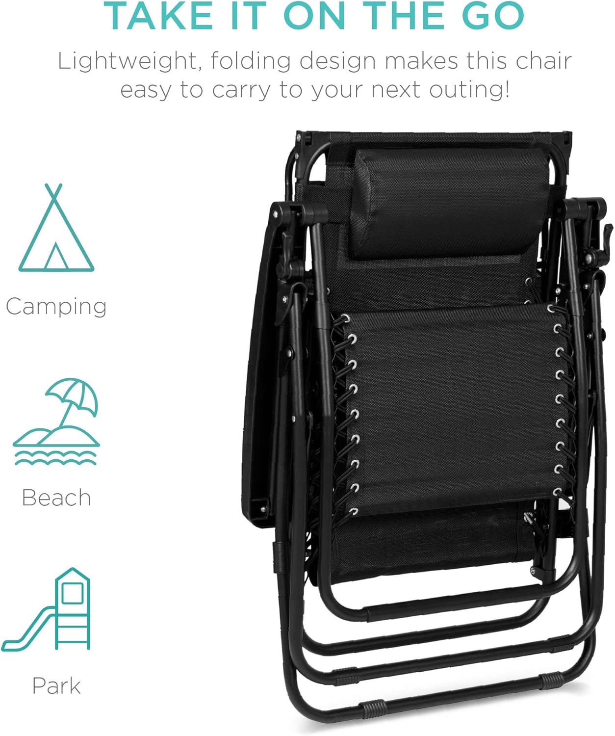 Best Choice Products – Silla Reclinable de Patio con Gravedad Cero, Ajustable y Plegable para Exteriores con Dosel, Almohada Cervical y Bandeja Lateral, Textileno – Azul Pavo Real