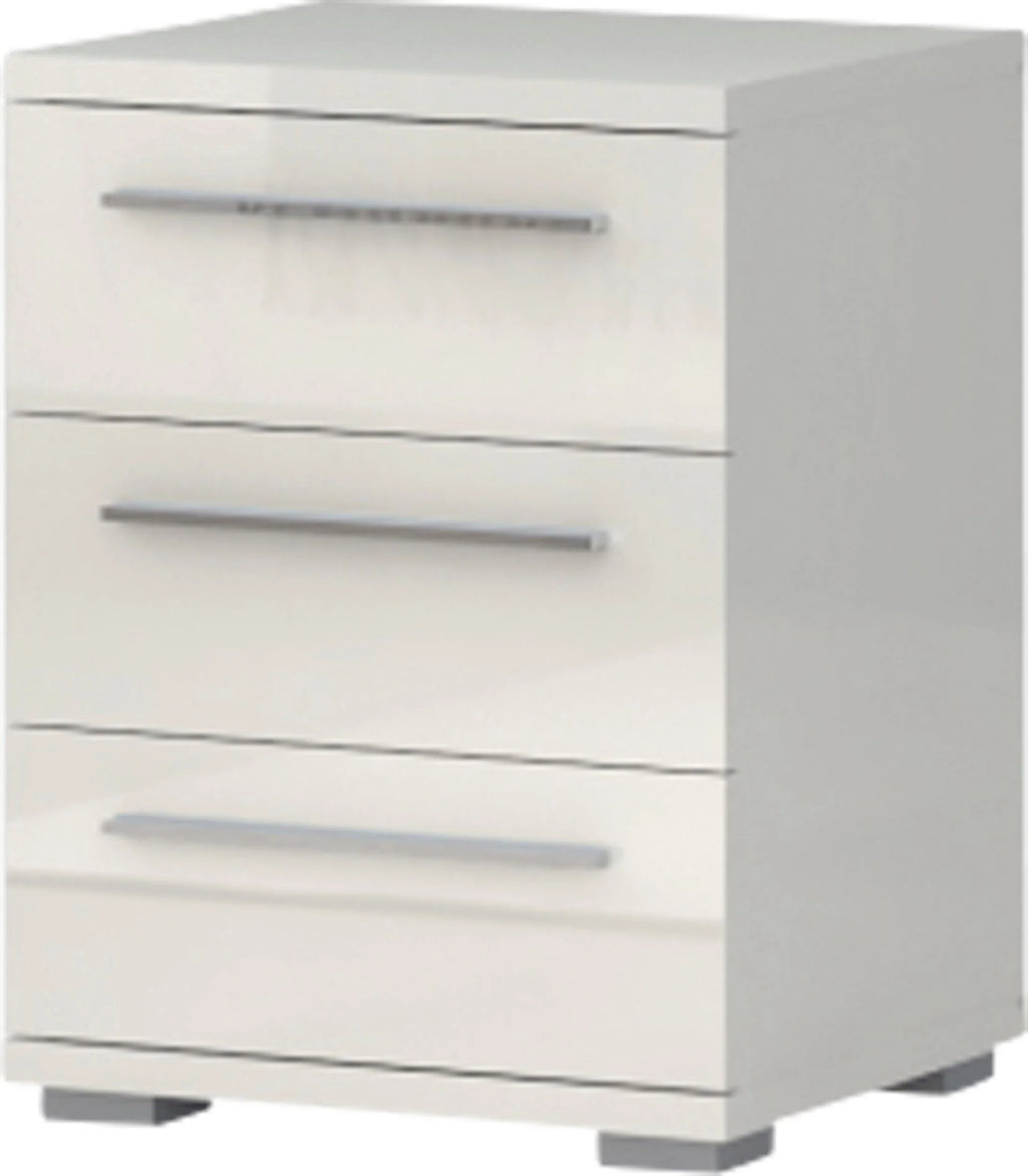 Mesita de noche Piano beige brillante con 3 cajones, 42 cm de ancho