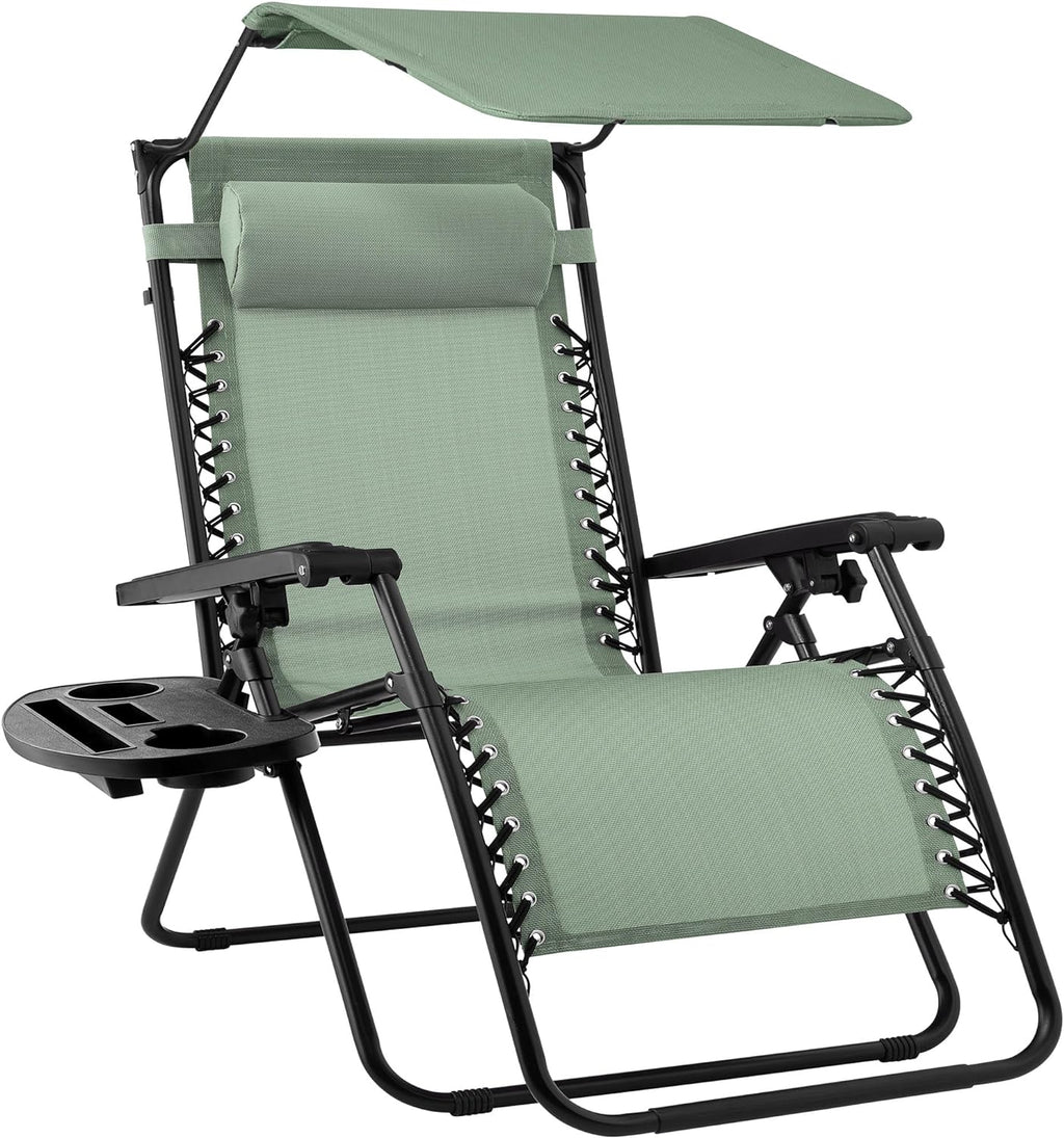 Best Choice Products – Silla Reclinable de Patio con Gravedad Cero, Ajustable y Plegable para Exteriores con Dosel, Almohada Cervical y Bandeja Lateral, Textileno – Azul Pavo Real