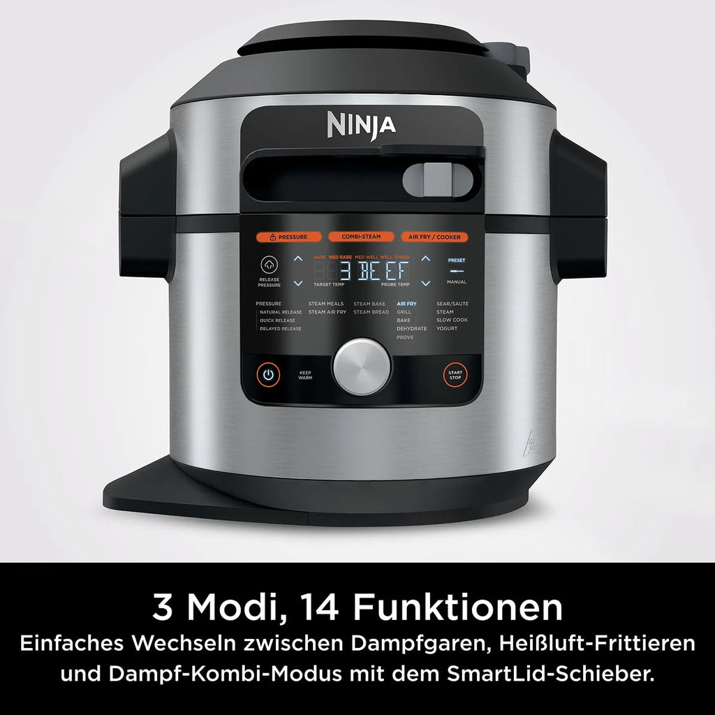 2025 Ninja Foodi MAX Olla Multifunción con Tapa Inteligente, 7,5 L, Olla Multifunción 14 en 1, Olla a Presión, Freidora de Aire, Cocina Lenta, Sensor Digital de Temperatura, Acero Inoxidable, OL750EU