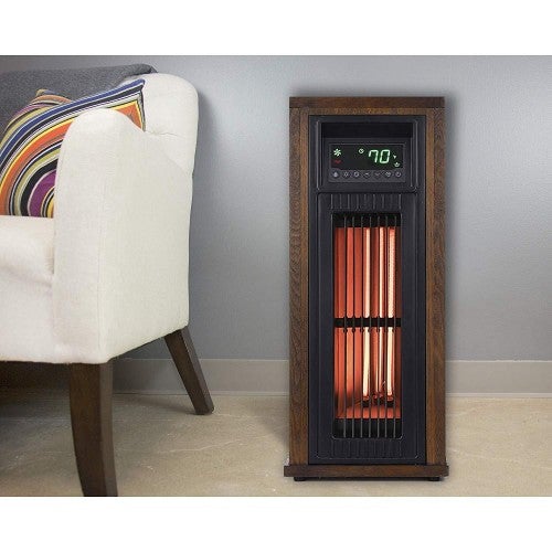 Lifesmart HT1216 Calefactor de Torre Infrarrojo Eléctrico de 23 Pulgadas, 1500 Vatios para Habitaciones Grandes, con Termostato, Modo Ecológico y Control Remoto