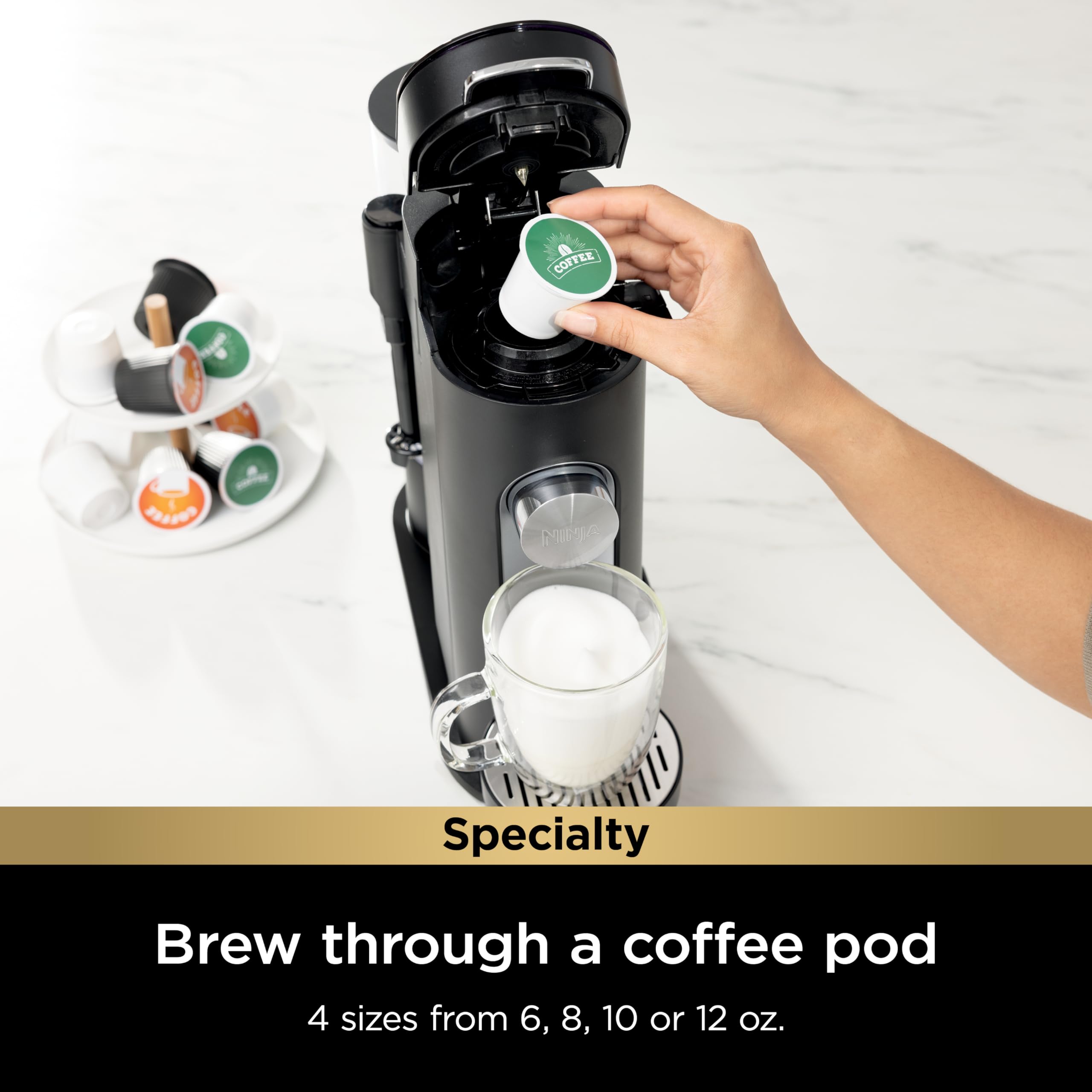 2025 Ninja PB051 Cafetera de Una Sola Taza Compatible con Cápsulas y Café Molido
