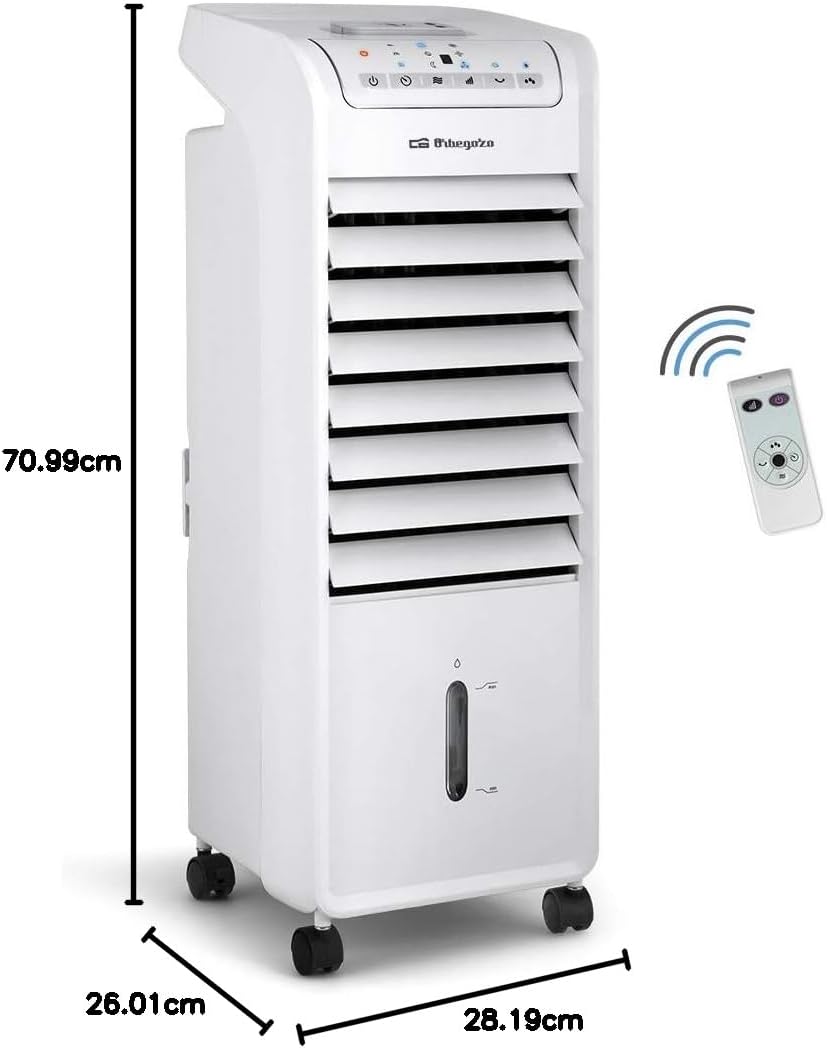 Orbegozo Air 46 Evaporativo 3 en 1 Aire Acondicionado, 3 Velocidades, Temporizador, Acumuladores Fríos, Depósito de 6 L, Control Remoto, Silencioso, 55 W, Plástico/Metal