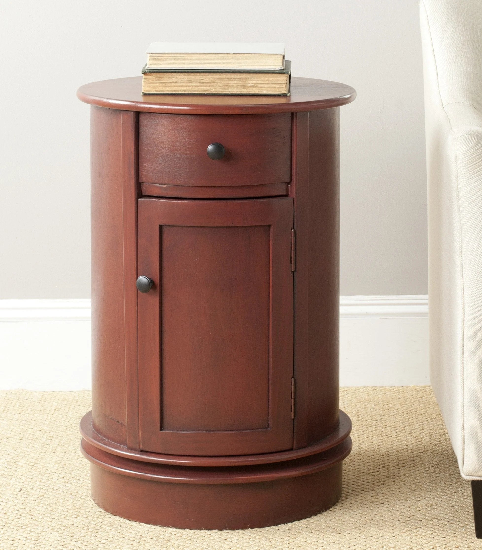 Mesa Auxiliar Ovalada con Almacenamiento y Tapa Giratoria – Homes Collection Tabitha, Cerezo Oscuro