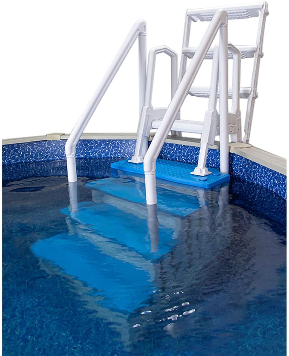 Escalones antideslizantes Aqua Select para piscinas elevadas | Azul | Para piscinas sobre tierra | Se pueden montar en terrazas de 48" a 54" de altura | Escalera de seguridad con capacidad hasta 250 lbs