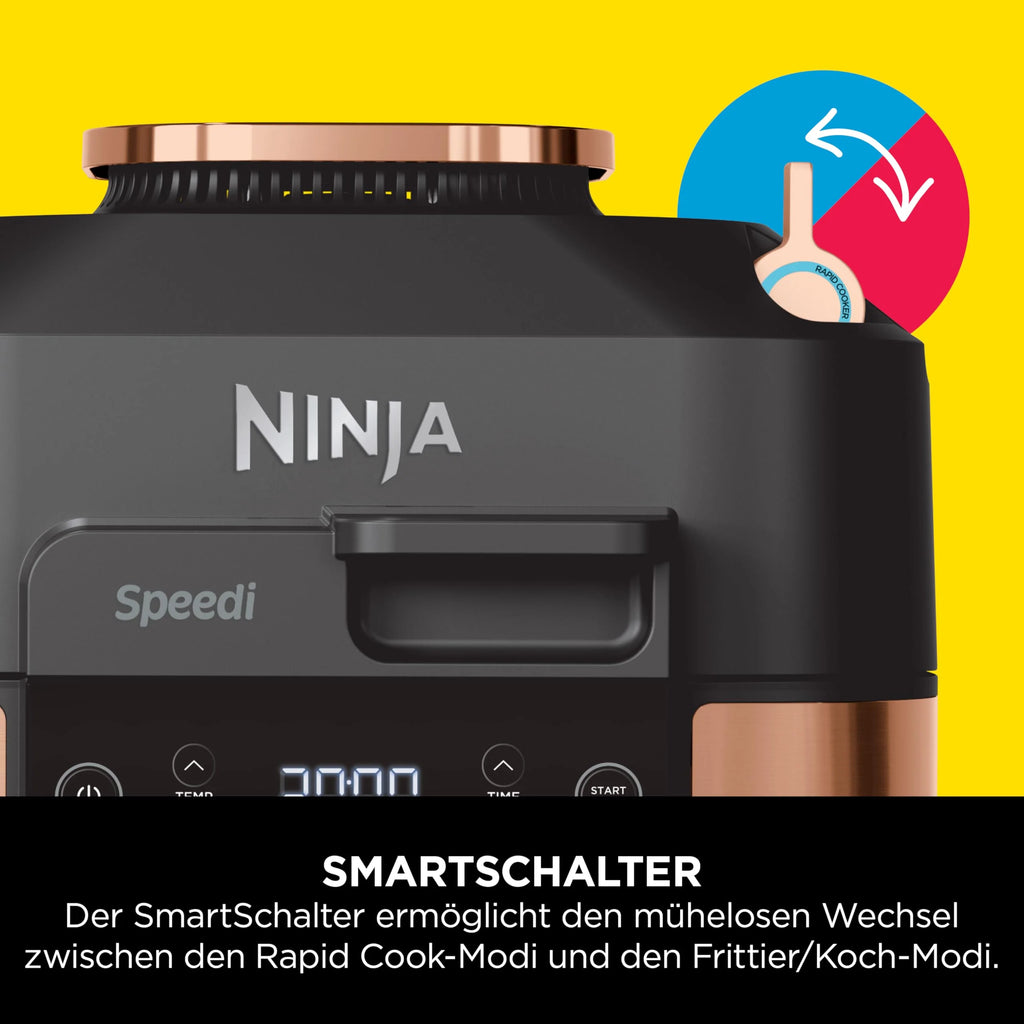 2025 Ninja Speedi Multicuiseur 2025, 5,7 L, Multicuiseur 10 en 1, Freidora de aire, Cocción lenta, Parrilla, Horno, Negro y Cobre ON400EUCP