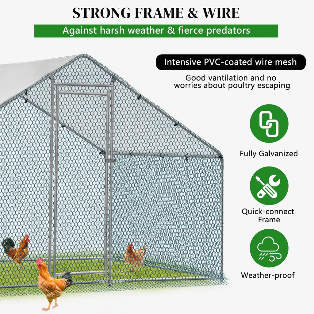 ZephyPaws - Corral metálico grande de 2 x 3 m con cubierta impermeable - Corral exterior para aves de corral, conejos, gatos y perros