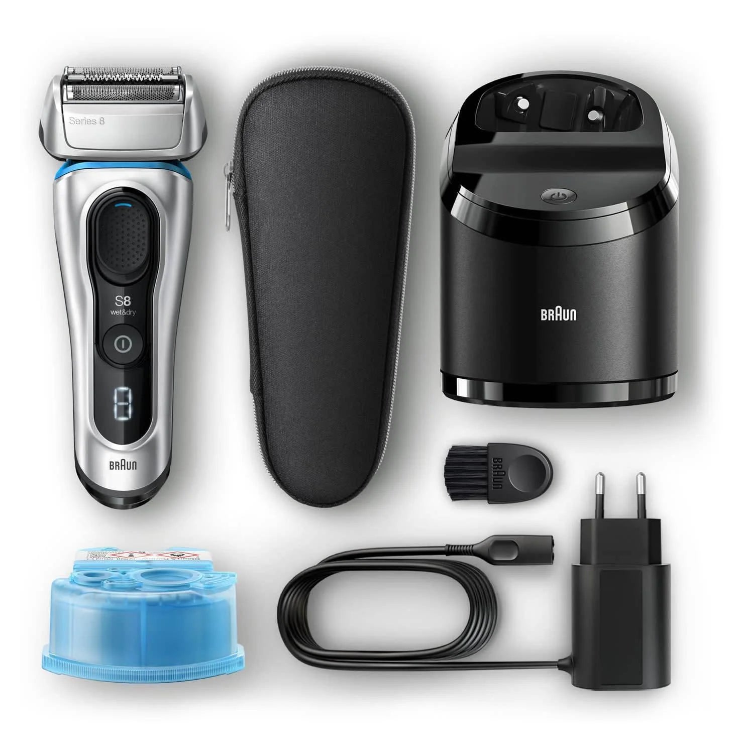 2025 Afeitadora Braun Series 8 8390cc para hombre – Afeitado en seco y húmedo, 100 % resistente al agua, plateado