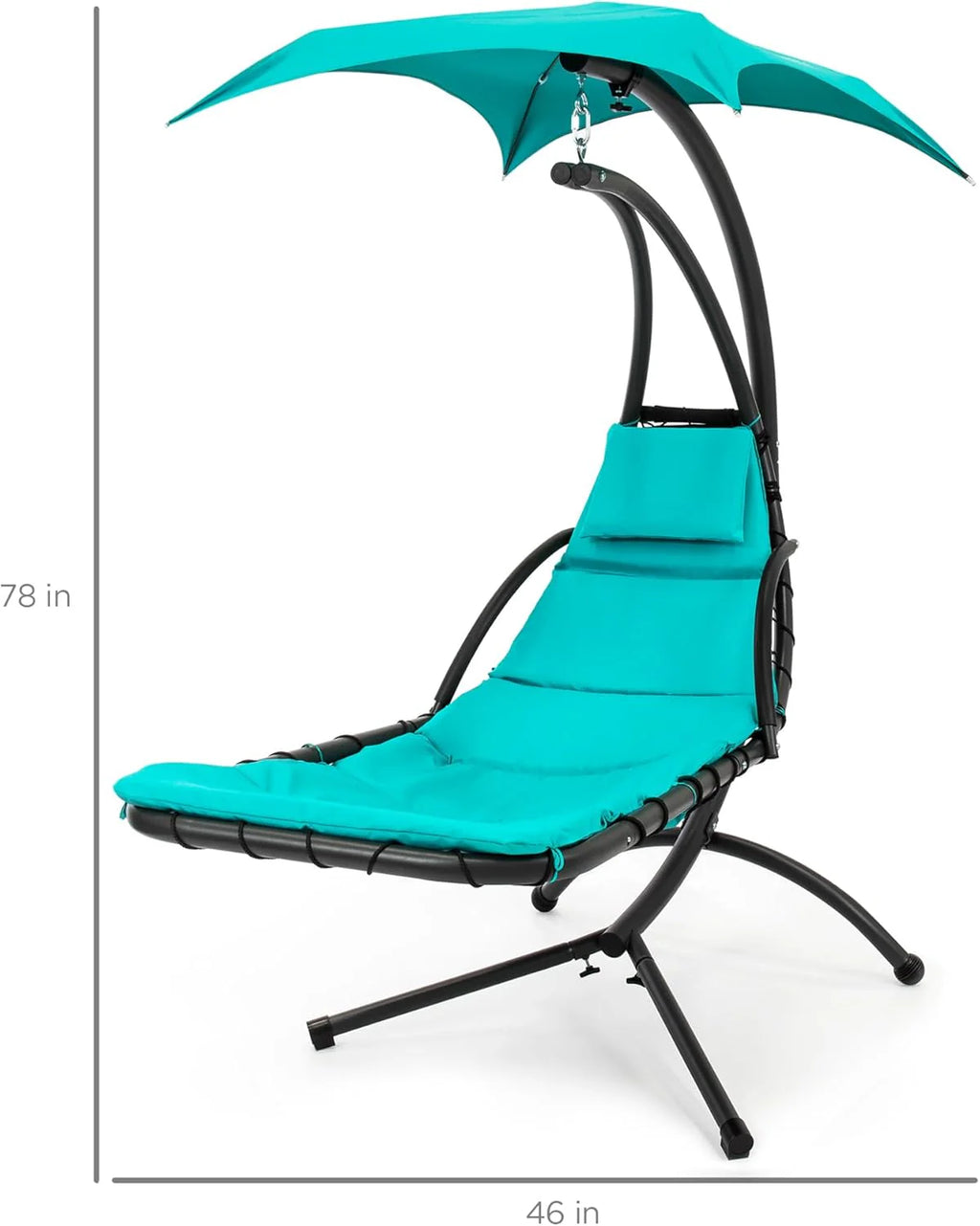 Chaise Longue Suspendue de Exterior Best Choice Products – Silla Balancín Curvada de Acero con Cojín Integrado y Toldo Desmontable – Gris Carbón