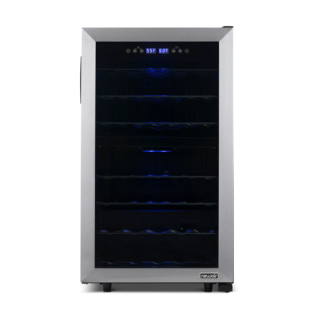2025 Refrigerador de Vinos Independiente Newair® de Acero Inoxidable – 43 Botellas – 18,9" con Doble Zona