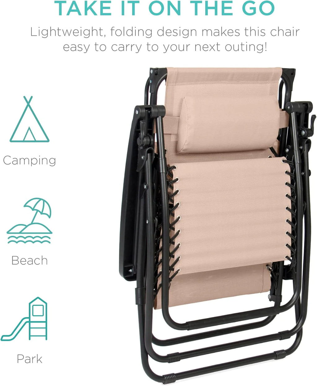 Best Choice Products – Silla Reclinable de Patio con Gravedad Cero, Ajustable y Plegable para Exteriores con Dosel, Almohada Cervical y Bandeja Lateral, Textileno – Azul Pavo Real