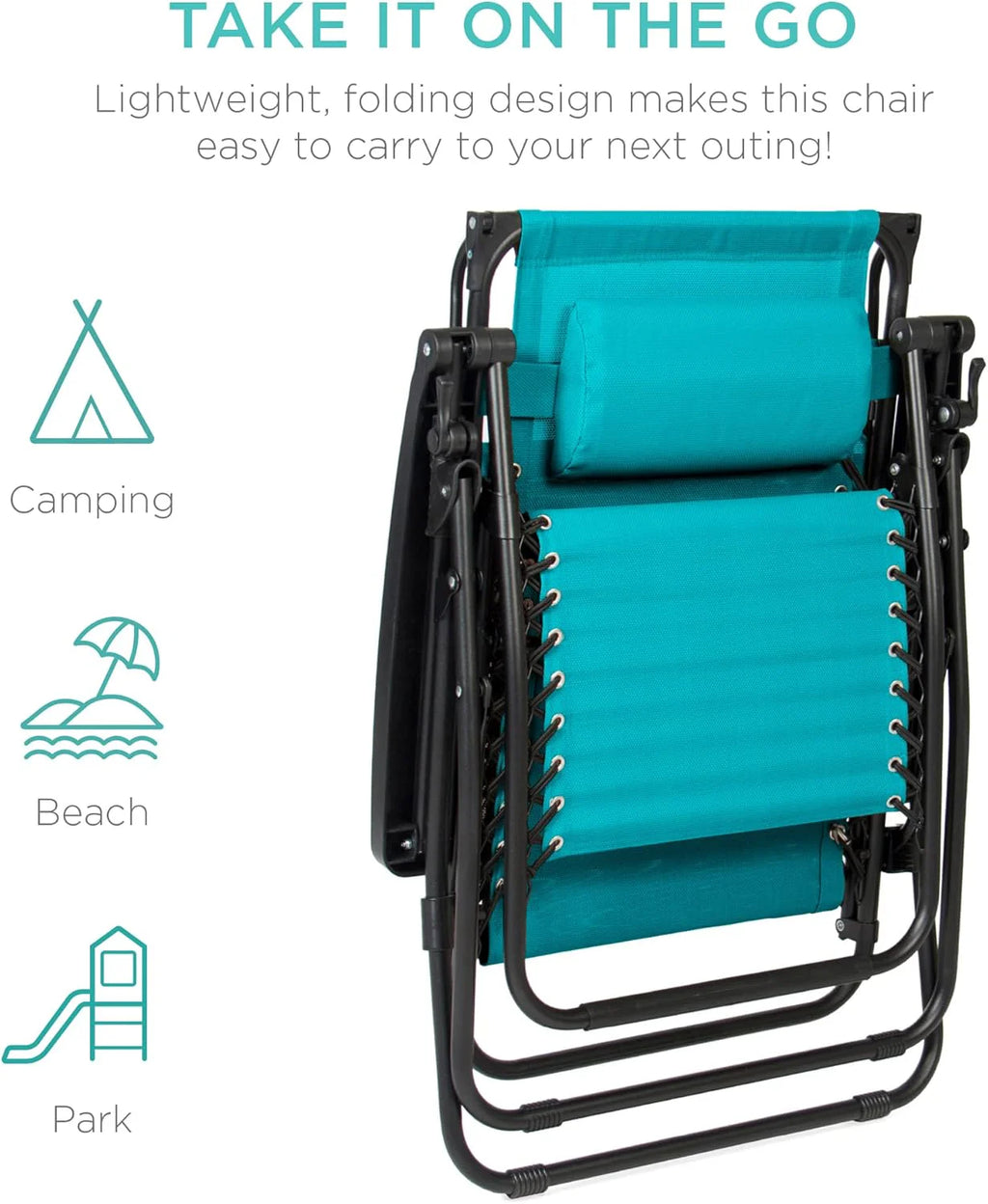 Best Choice Products – Silla Reclinable de Patio con Gravedad Cero, Ajustable y Plegable para Exteriores con Dosel, Almohada Cervical y Bandeja Lateral, Textileno – Azul Pavo Real