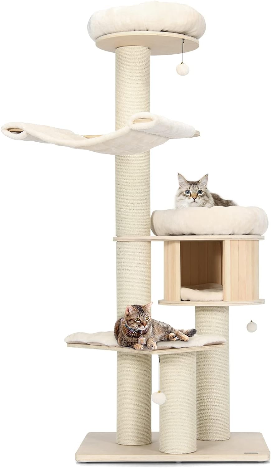 Árbol para Gatos Grande, Torre de Múltiples Niveles con Poste de Sisal, Hamaca, Cesta Colgante y Alfombrillas Desmontables y Lavables, Perfecto para Gatos Grandes