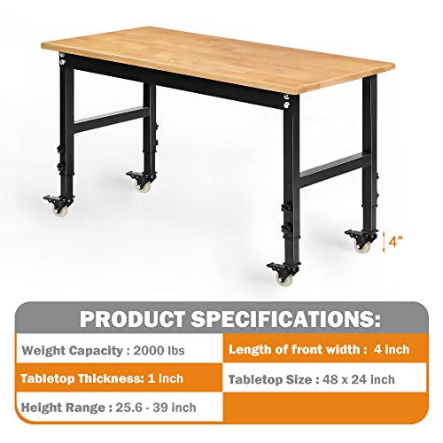 2025 Betterhood Banco de Trabajo Ajustable Robusto 48" con Superficie de Madera Caucho para Garaje