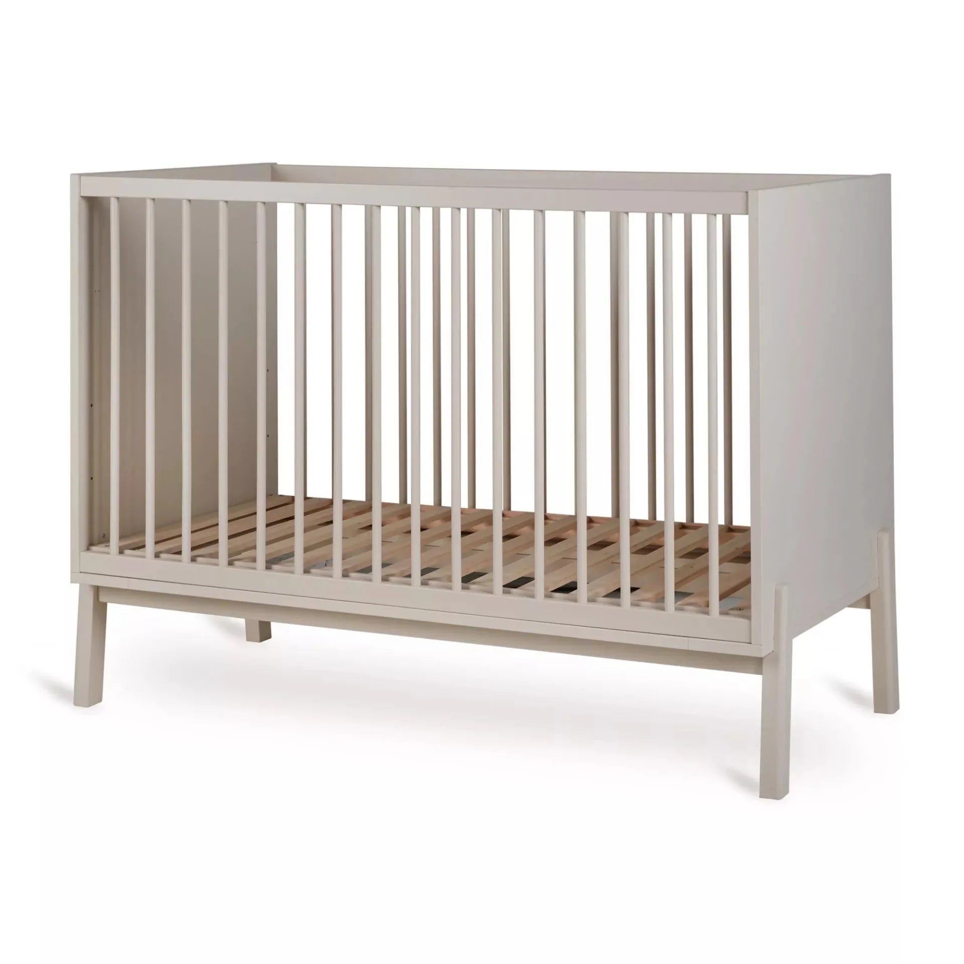 2025 Cuna Quax Ashi – 60x120 cm | Ajustable en 3 alturas | Madera de haya certificada FSC | Color Greige | Con somier de lamas, sin colchón