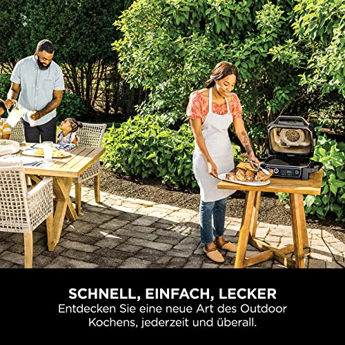 2025 Ninja Woodfire Grill Eléctrico & Ahumador & Freidora de Aire, Parrilla Exterior 7 en 1, Air Fry, Ahumado, Asado, Cocción, Resistente a la Intemperie, Antiadherente, Portátil, Eléctrico, Gris/Negro OG701EU
