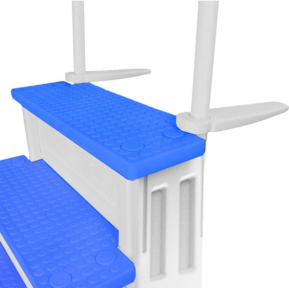 Escalones antideslizantes Aqua Select para piscinas elevadas | Azul | Para piscinas sobre tierra | Se pueden montar en terrazas de 48" a 54" de altura | Escalera de seguridad con capacidad hasta 250 lbs