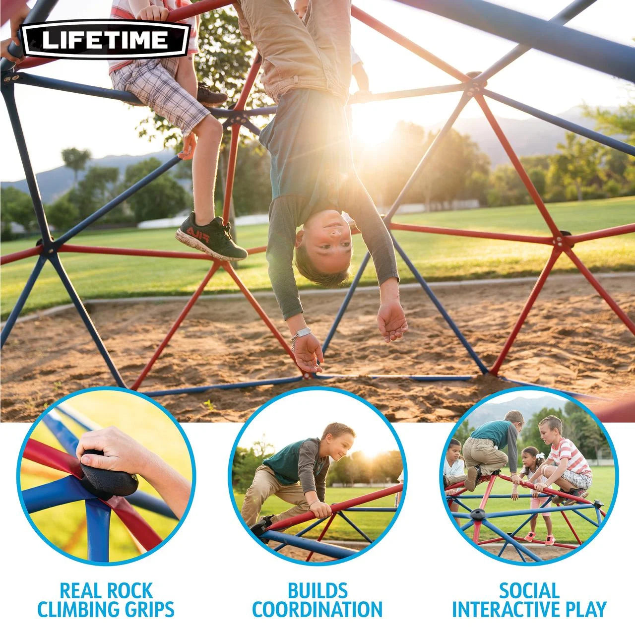 Lifetime Cúpula para Escalar al Aire Libre para Niños, 5 pies de Alto x 10 pies de Ancho, Rojo y Azul (101301)