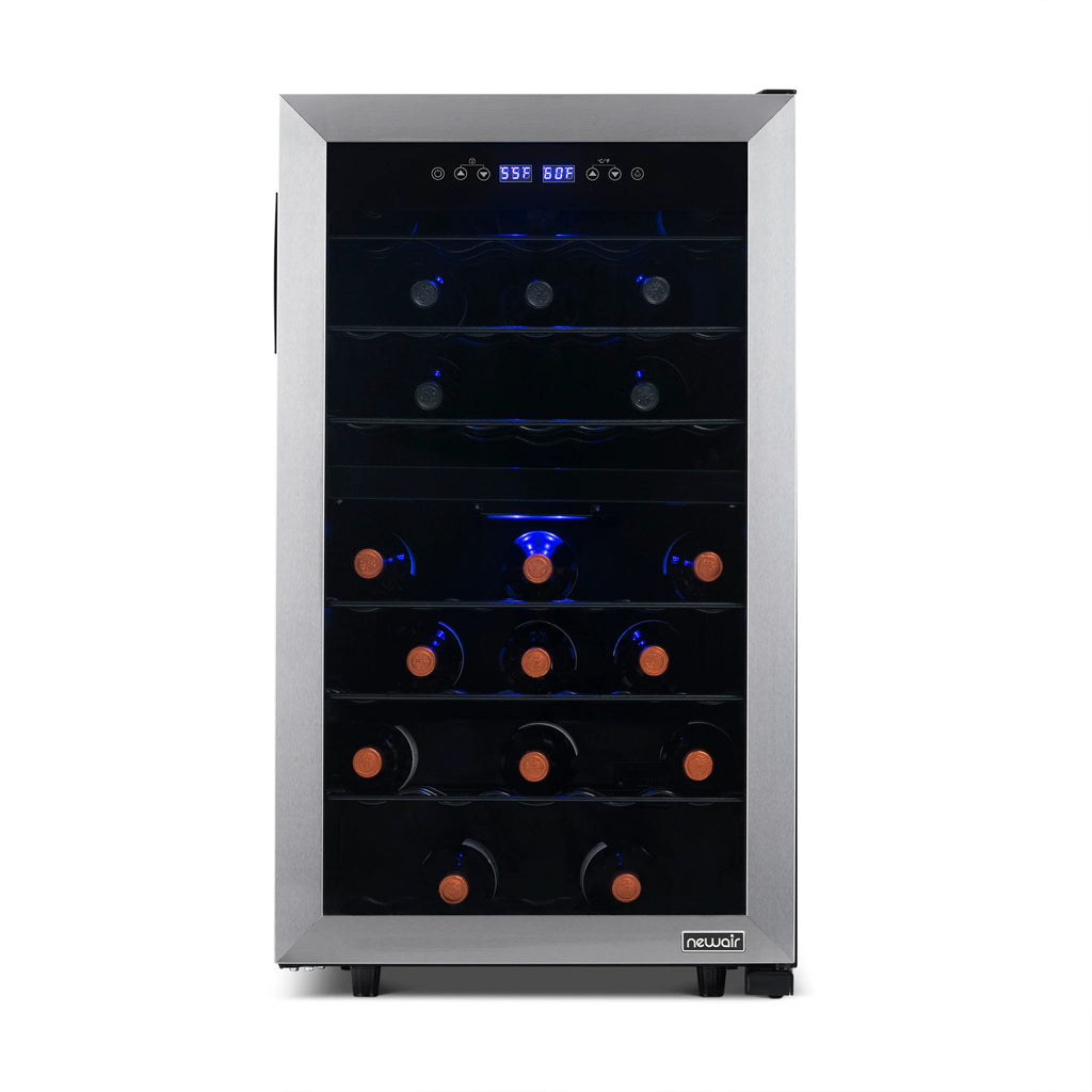 2025 Refrigerador de Vinos Independiente Newair® de Acero Inoxidable – 43 Botellas – 18,9" con Doble Zona
