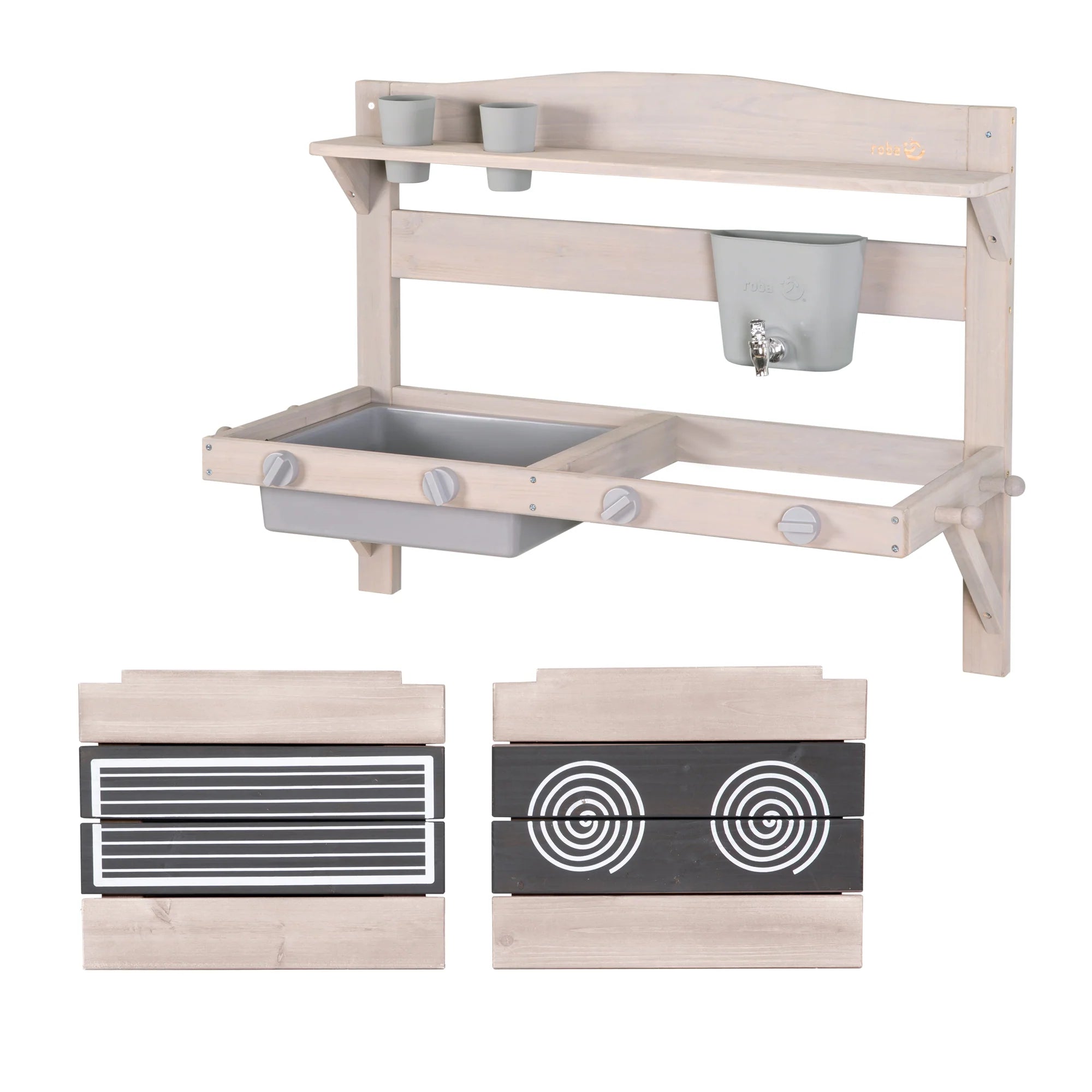 Cocina de juego y barro colgante – Madera certificada FSC – Acabado en gris grabado