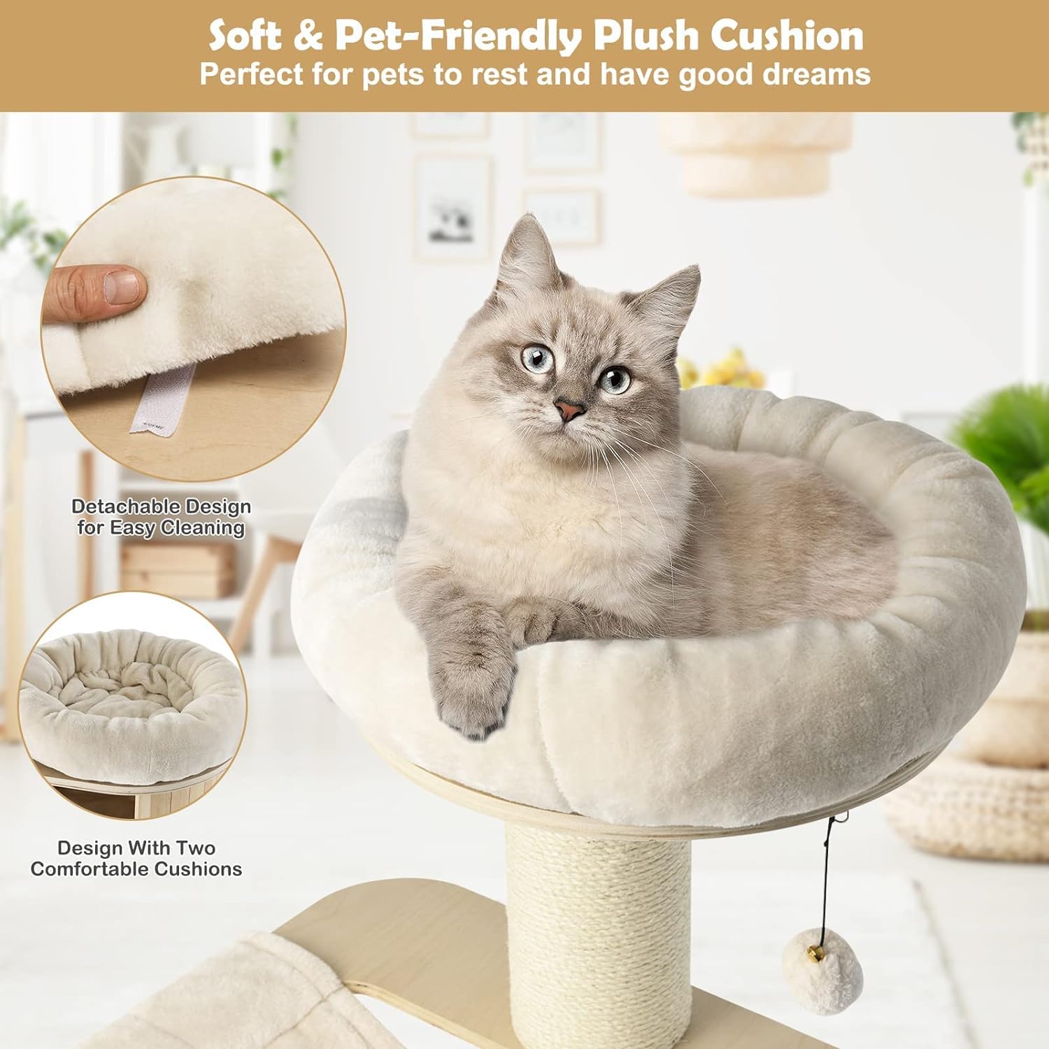 Árbol para Gatos Grande, Torre de Múltiples Niveles con Poste de Sisal, Hamaca, Cesta Colgante y Alfombrillas Desmontables y Lavables, Perfecto para Gatos Grandes