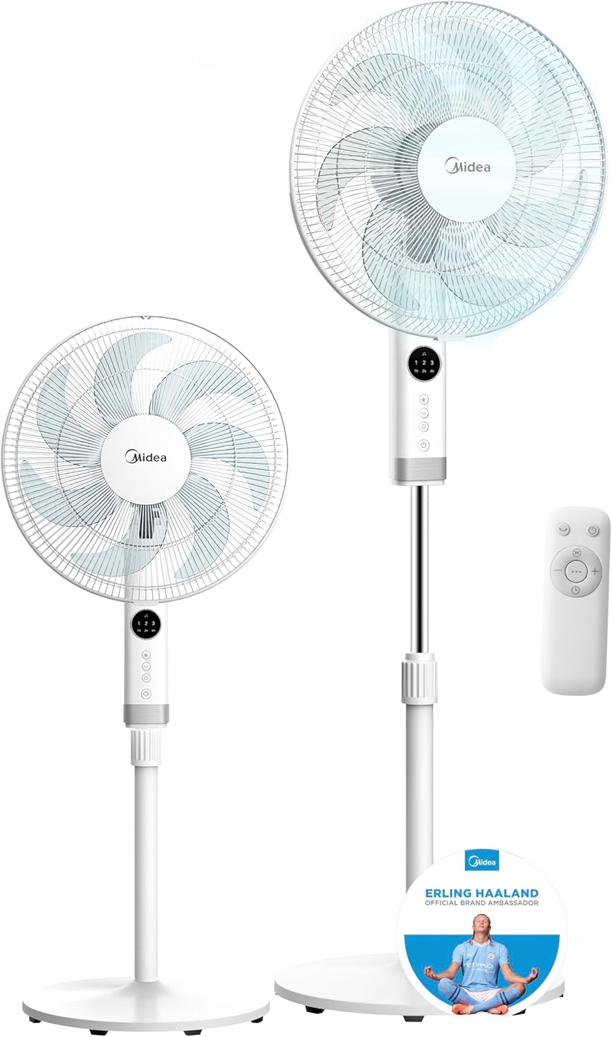 Ventilador de Pie MIDEA 12 Velocidades con Control Remoto – Ventilador Silencioso con Oscilación de 120º + 135º – Ventilador con Temporizador, Filtro y Doble Aspa – Flujo de Aire hasta 24 metros