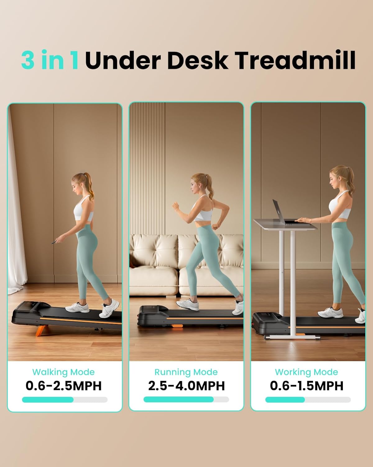 2025 Cinta de correr plegable con inclinación, cinta bajo escritorio para teletrabajo, 2.5 CV, portátil, capacidad 280 lbs (127 kg), control remoto, pantalla LED