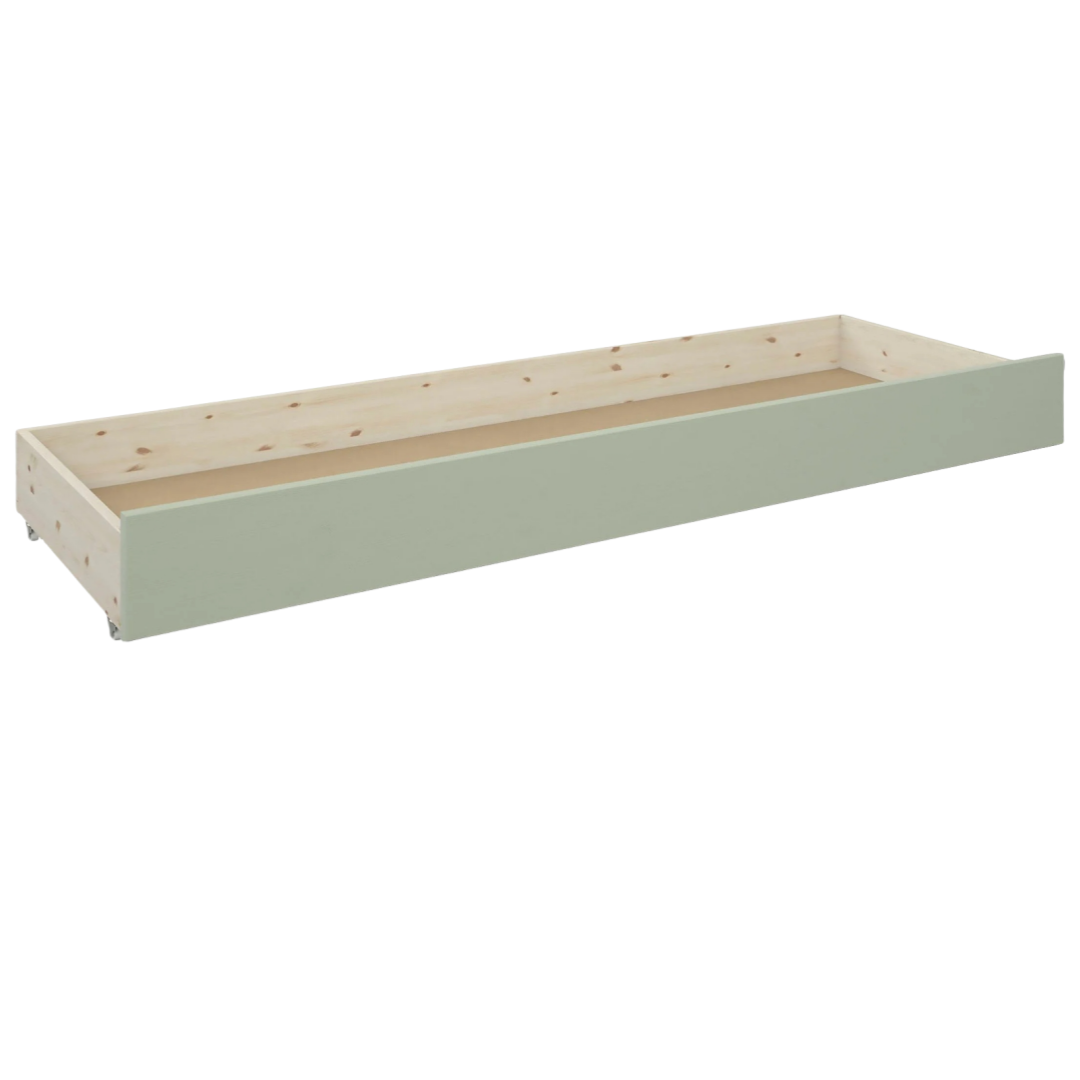 Cajón para cama Erik de madera de pino verde olivo, 185 cm de longitud