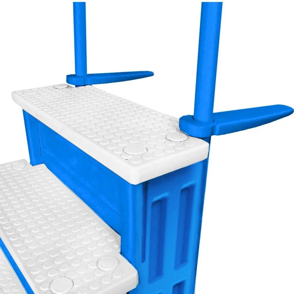 Escalones antideslizantes Aqua Select para piscinas elevadas | Azul | Para piscinas sobre tierra | Se pueden montar en terrazas de 48" a 54" de altura | Escalera de seguridad con capacidad hasta 250 lbs