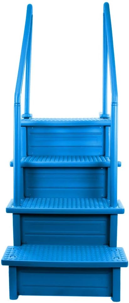 Escalones antideslizantes Aqua Select para piscinas elevadas | Azul | Para piscinas sobre tierra | Se pueden montar en terrazas de 48" a 54" de altura | Escalera de seguridad con capacidad hasta 250 lbs