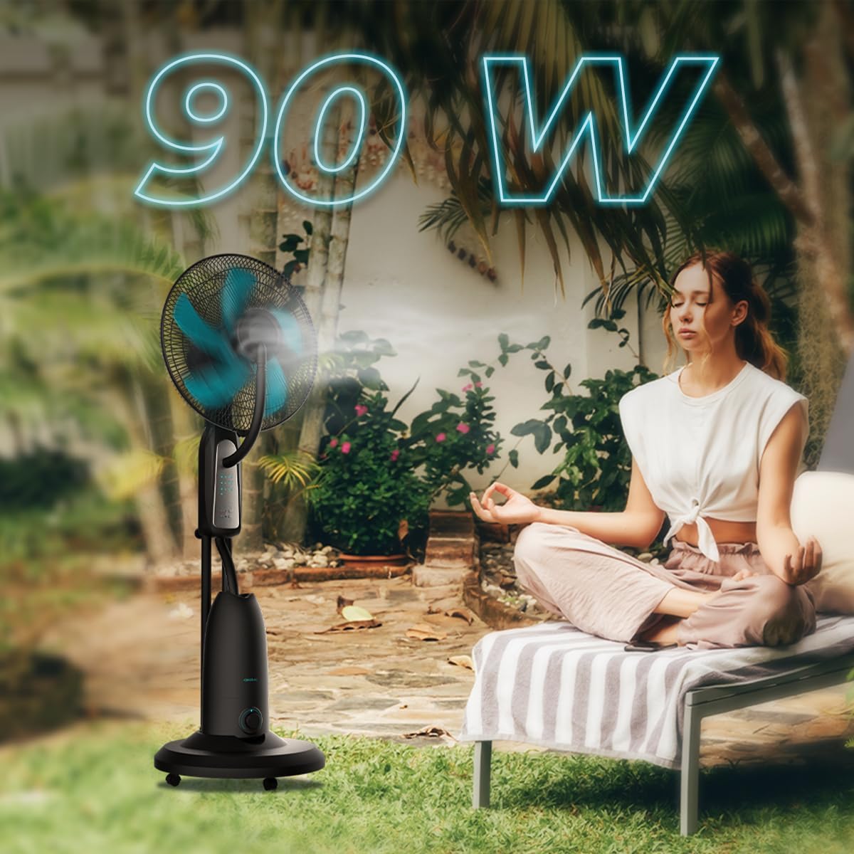 Ventilador con Nebulizador de Agua Fresca Cecotec EnergySilence 490 con Control Remoto, 90W, Diámetro 16", 5 Aspas, Depósito de 2.8L, Temporizador de 7.5h, Indicador LED y Oscilación