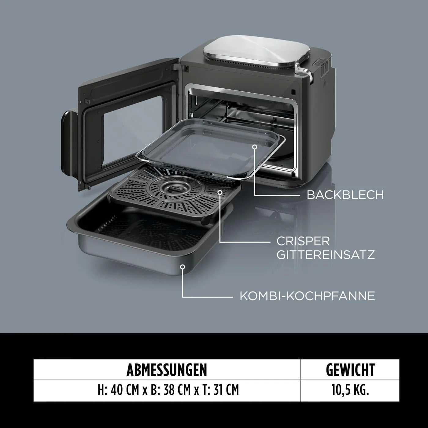 2025 Ninja Combi Multicooker 12 en 1, Horno y Freidora de Aire Caliente, 12 Funciones de Cocción, Air Fryer y Parrilla, Preparación en 15 Min*, con Plancha, Sartén, Rejilla Crisper, Guía de Recetas, Gris, SFP700EU