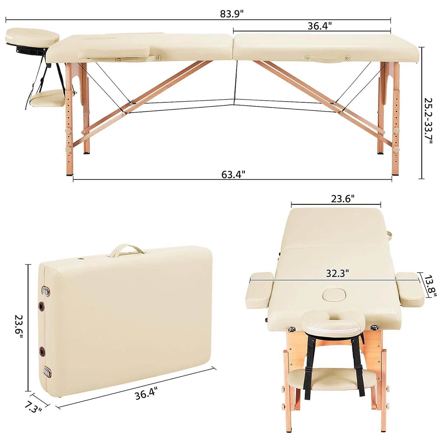 Mesa de Masajes Yaheetech – Mesa Plegable Portátil para Tratamientos, Pestañas, Spa – Mesa de Masaje Ajustable en 2 Secciones con Bolsa No Tejida, 24 pulgadas, Negra