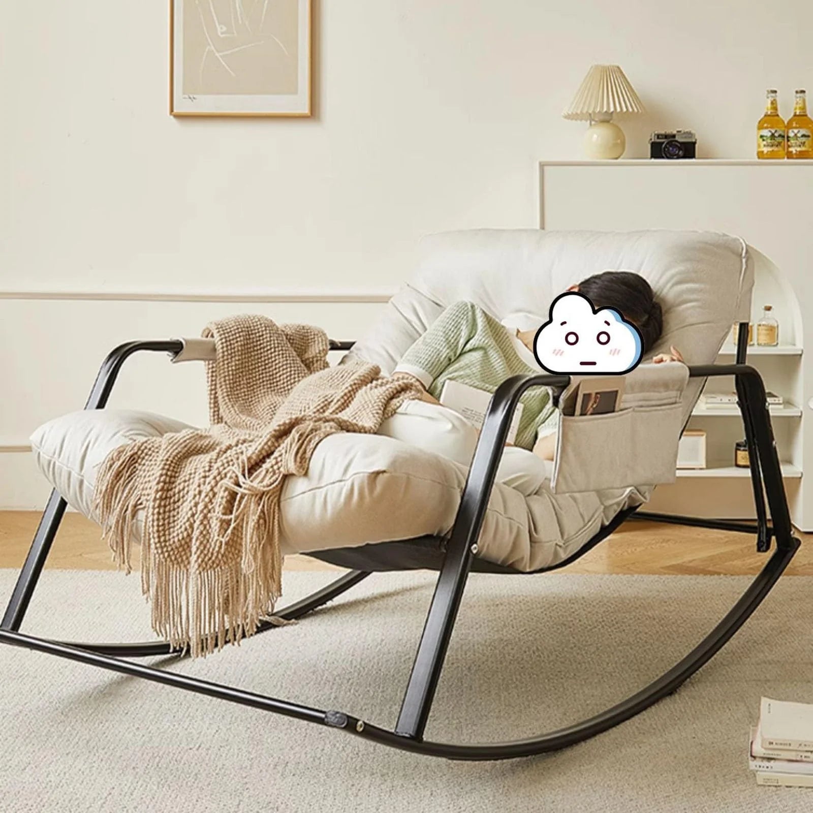 Sillón Mecedora de Patio Exterior – Mecedora Extra Grande Totalmente Acolchada para Interior y Exterior