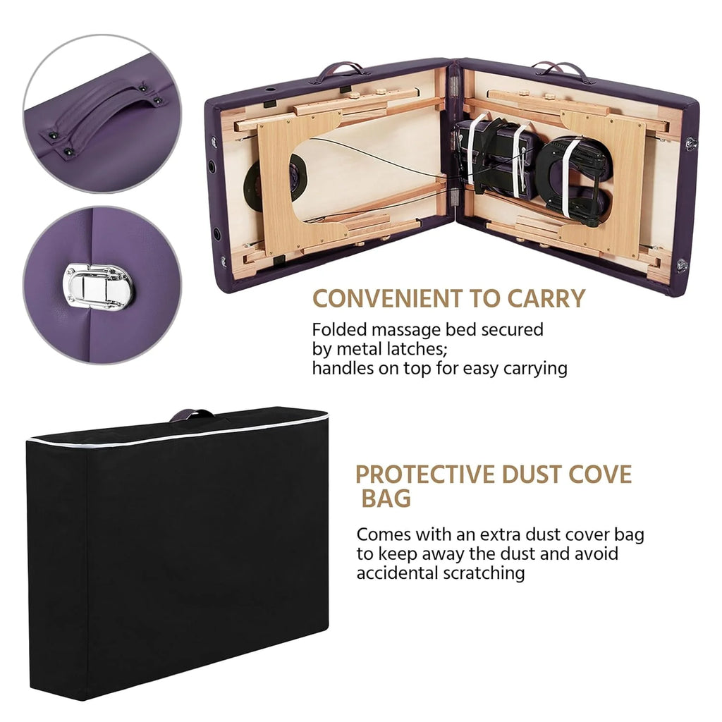 Mesa de Masajes Yaheetech – Mesa Plegable Portátil para Tratamientos, Pestañas, Spa – Mesa de Masaje Ajustable en 2 Secciones con Bolsa No Tejida, 24 pulgadas, Negra