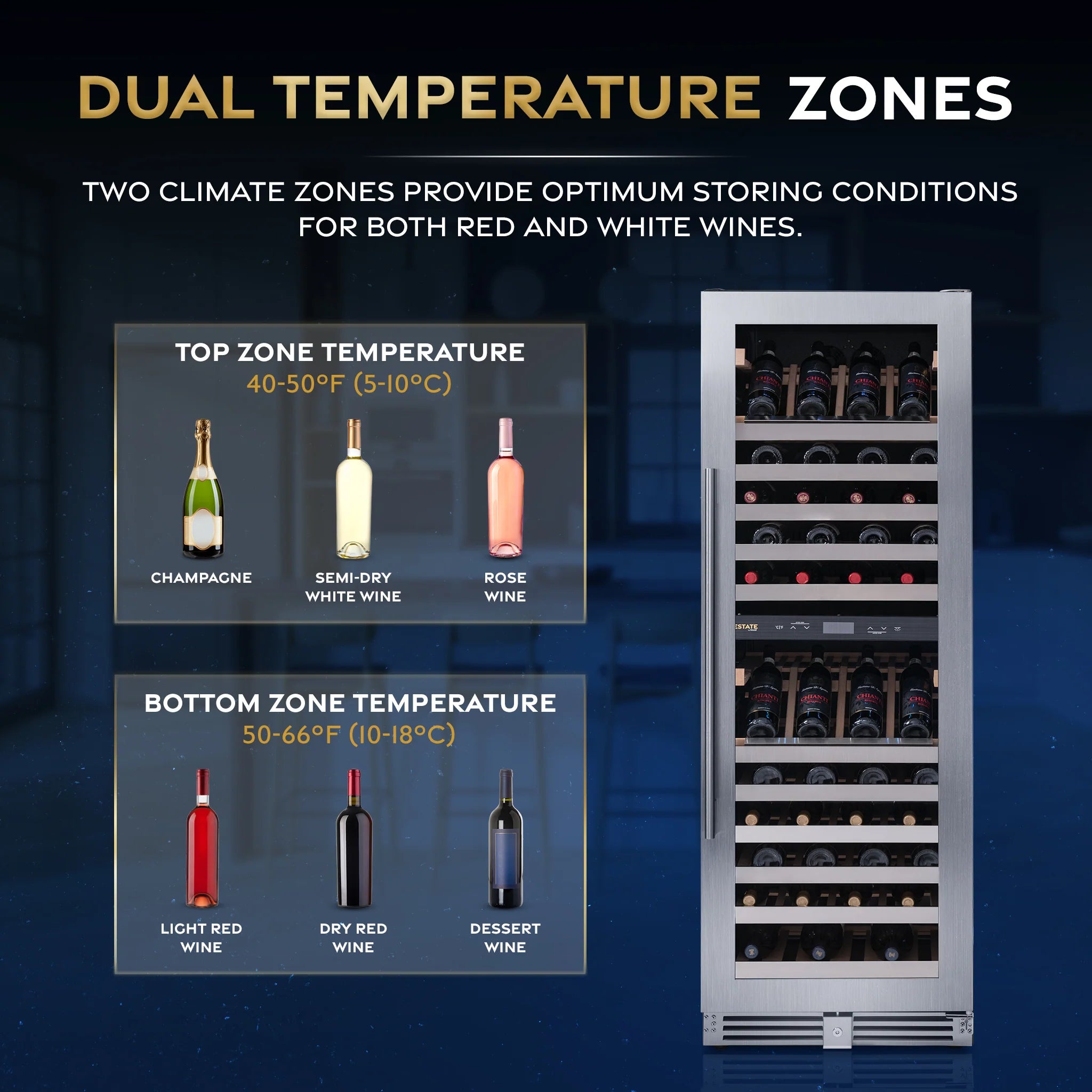 2025 Refrigerador de Vinos Independiente Newair ESTATE – Acero Inoxidable (160 botellas)