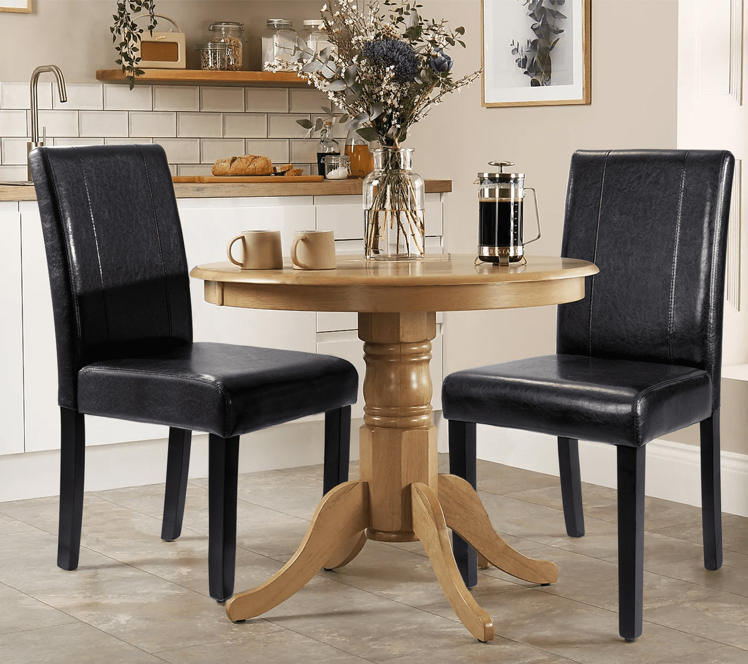 Lacoo Set de 4 Sillas de Comedor Estilo Urbano de PU con Patas de Madera, Negros