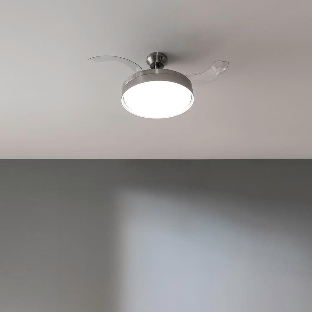 Ventilador de Techo Cecotec con Aspas Retráctiles y Lámpara Invisible EnergySilence Aero 4280 de Acero, 40 W, Diámetro 42 Pulgadas (106 cm), Temporizador, 3 Tonos de Luz, Función Verano-Invierno
