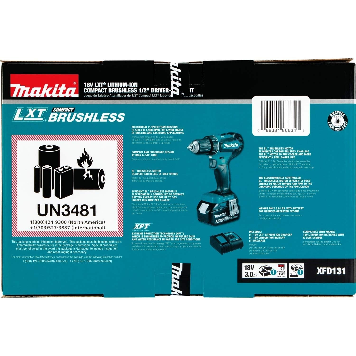 Makita XFD131 Kit de Taladro-Atornillador Inalámbrico sin Escobillas 18V LXT de 1/2" (3.0Ah)